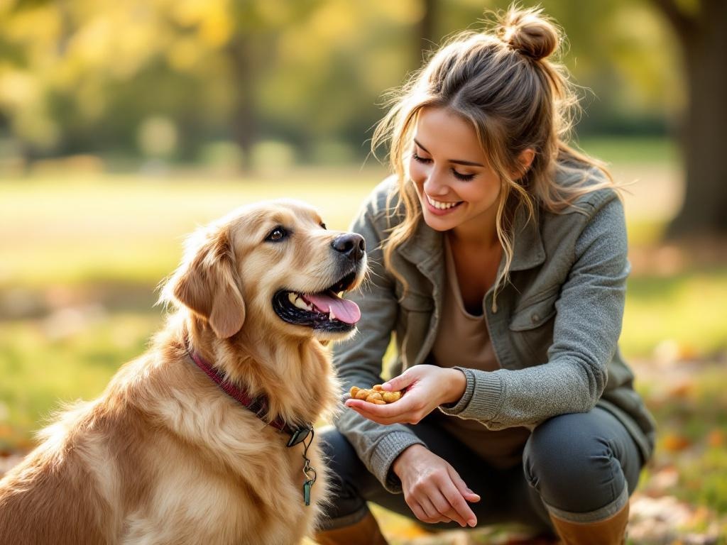 Dog trainer with golden retriever