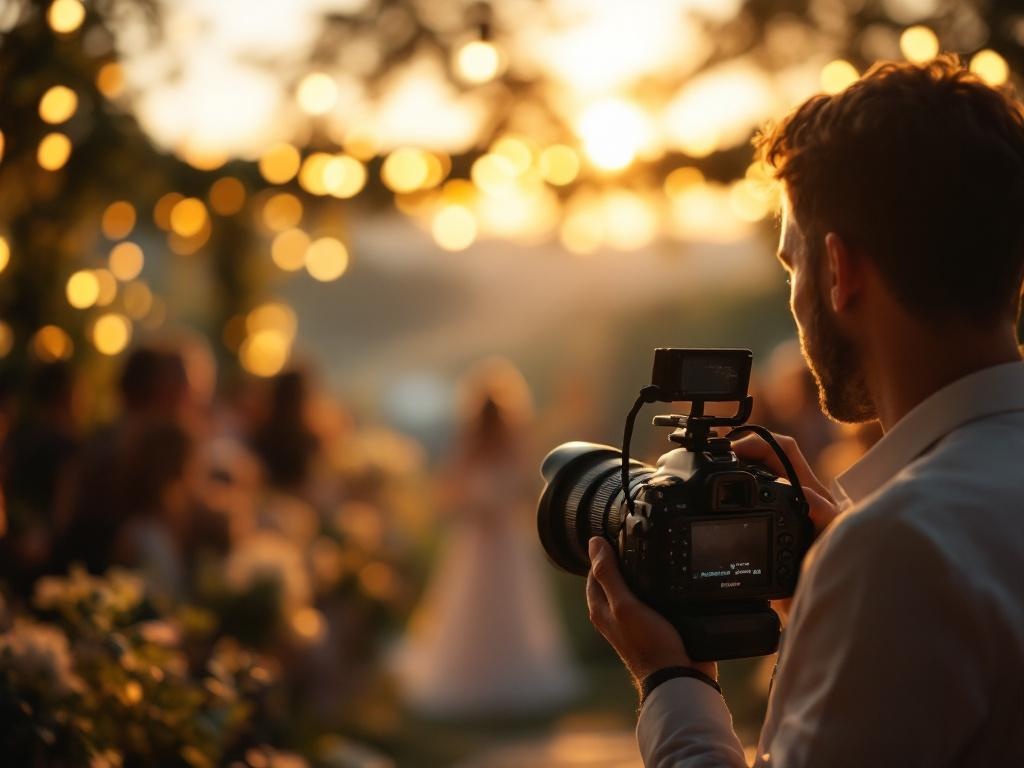 Wedding photographer at golden hour